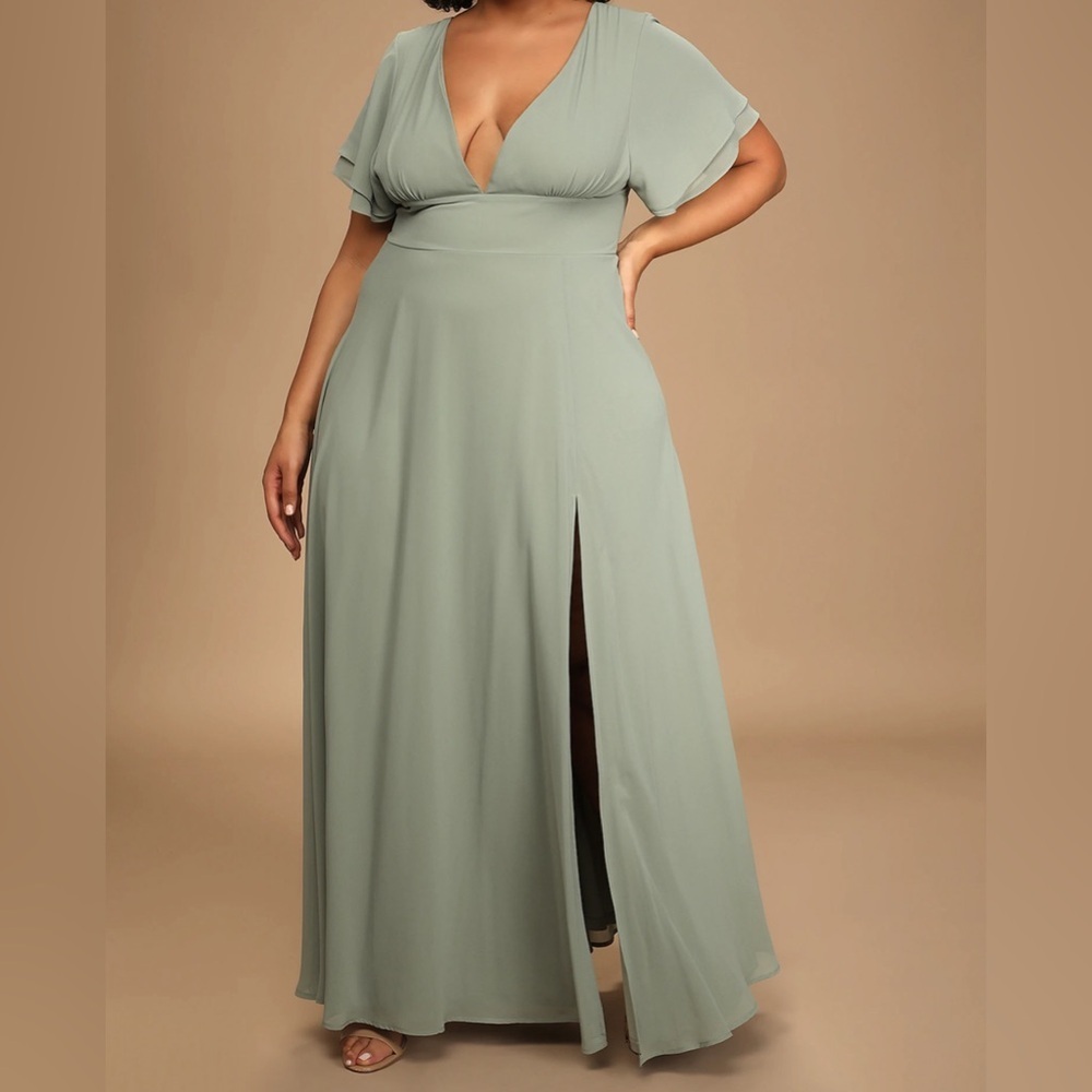NWOT Promise Of Love Sage Brush Flutter Sleeve Maxi Dress